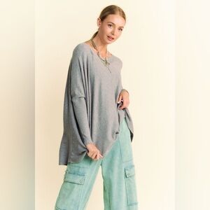 Davi & Dani Round Neck Dropped Shoulder Long Sleeve Knit Top